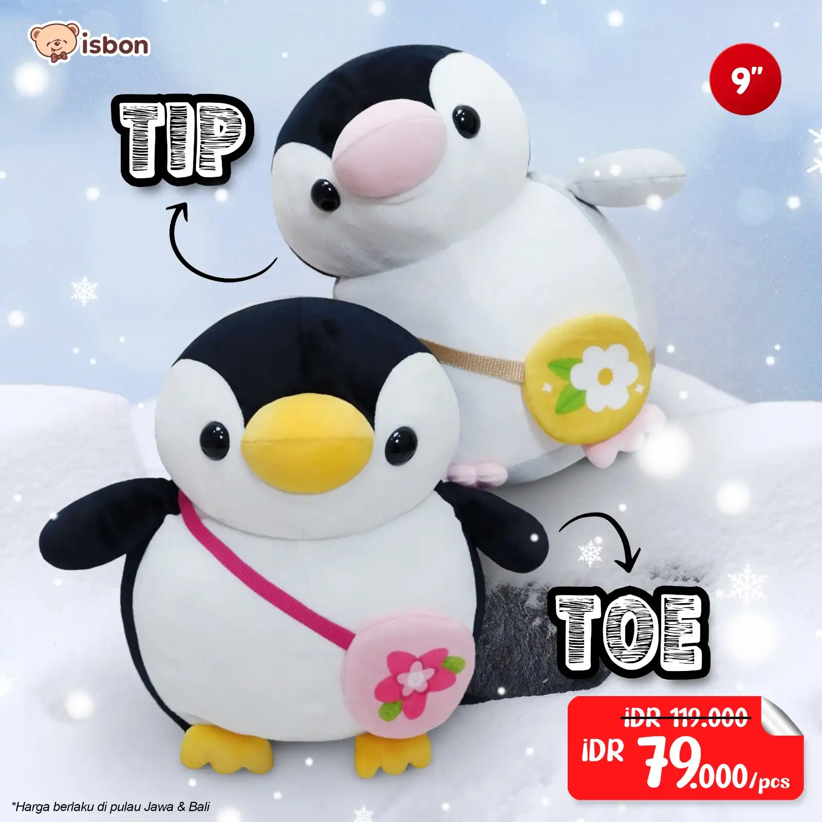 ISTANA BONEKA Pinguin Lucu With Tas Flower Tip Toe Gemas Mainan Anak Hadiah Ulang Tahun Premium