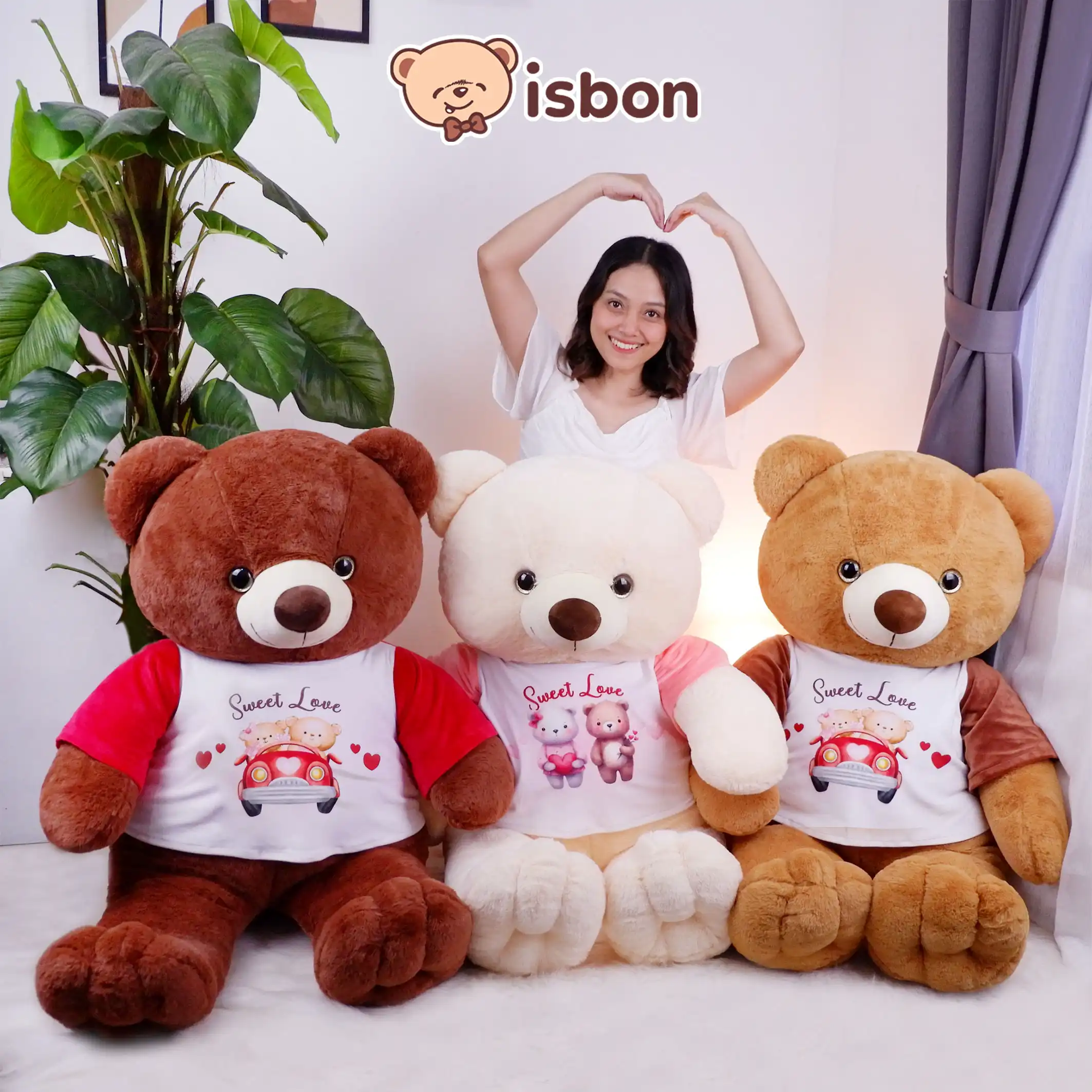 ISTANA BONEKA Jumbo Bear 42in With Kaos Sweet Love Beruang 1 Meter Bahan Halus Cocok Untuk Hadiah Mainan Anak Non Alergi Premium