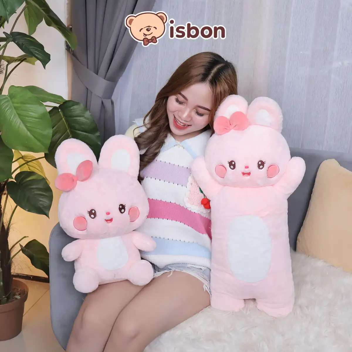ISTANA BONEKA Guling Sit Bolster Pinky Bunny with Pita Lucu Nyaman untuk Tidur Kelinci Pink Teman Istirahat Hadiah Spesial Ulang Tahun
