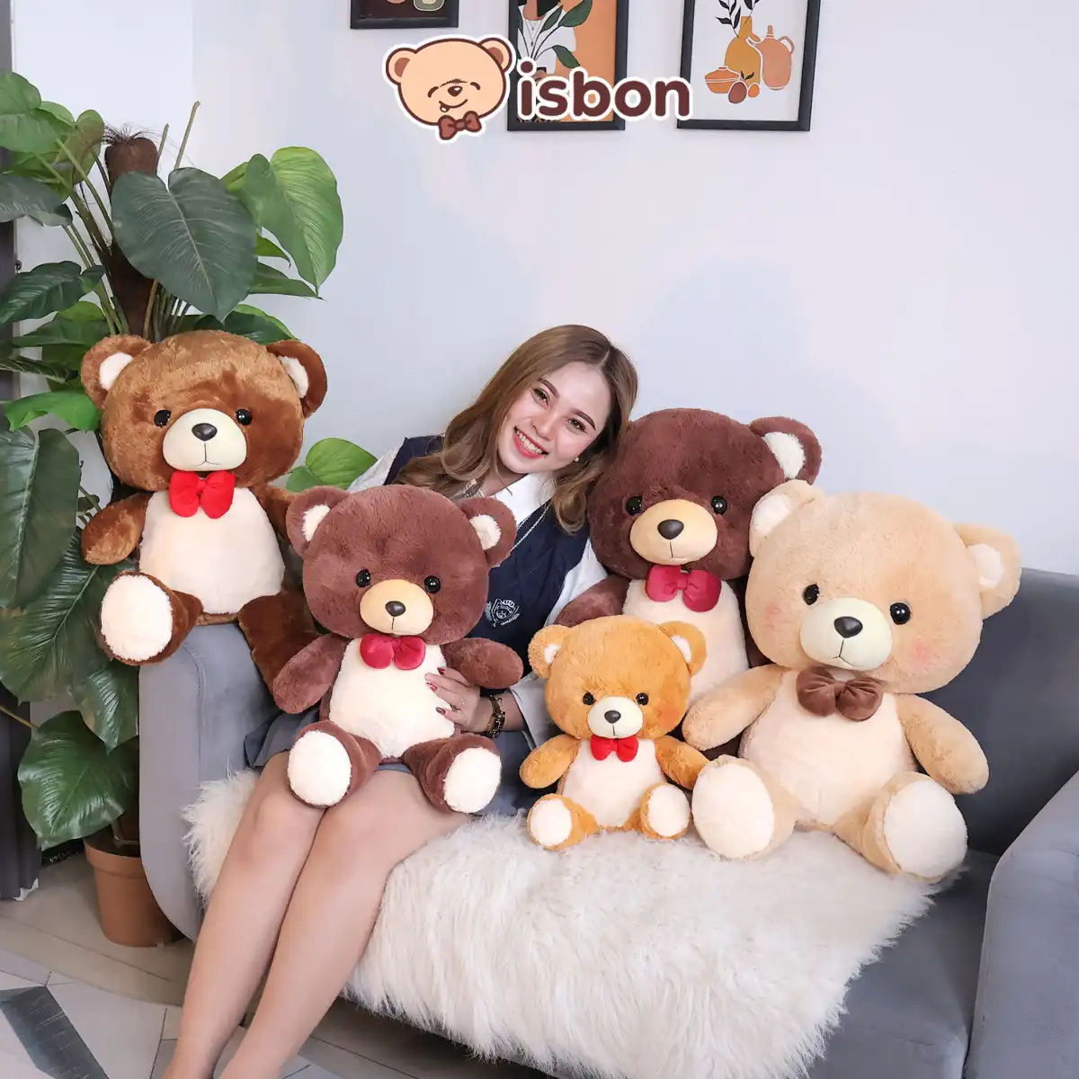 ISTANA BONEKA Beruang Floopy Bubu Bear with Pita Warna Mainan Anak Hadiah Ulang Tahun Anniversary Cowok Cewek