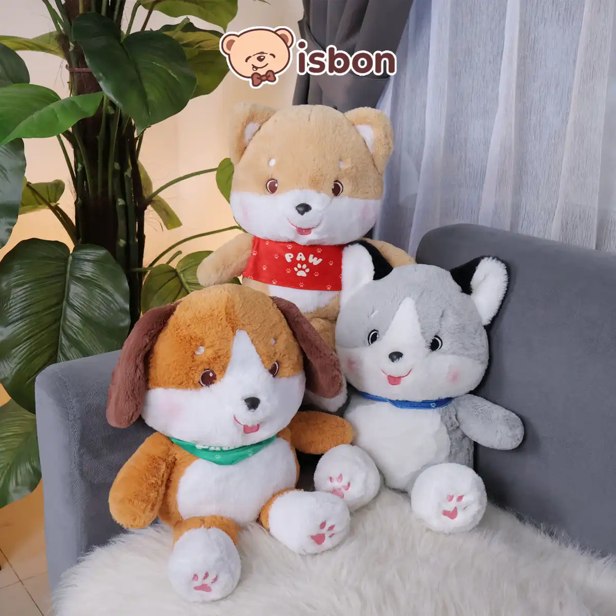 ISTANA BONEKA Anjing Floopy Paws Club 17in with Baju Syal Leher Lucu Cowok Cewek Hadiah Spesial Dog Husky Shiba