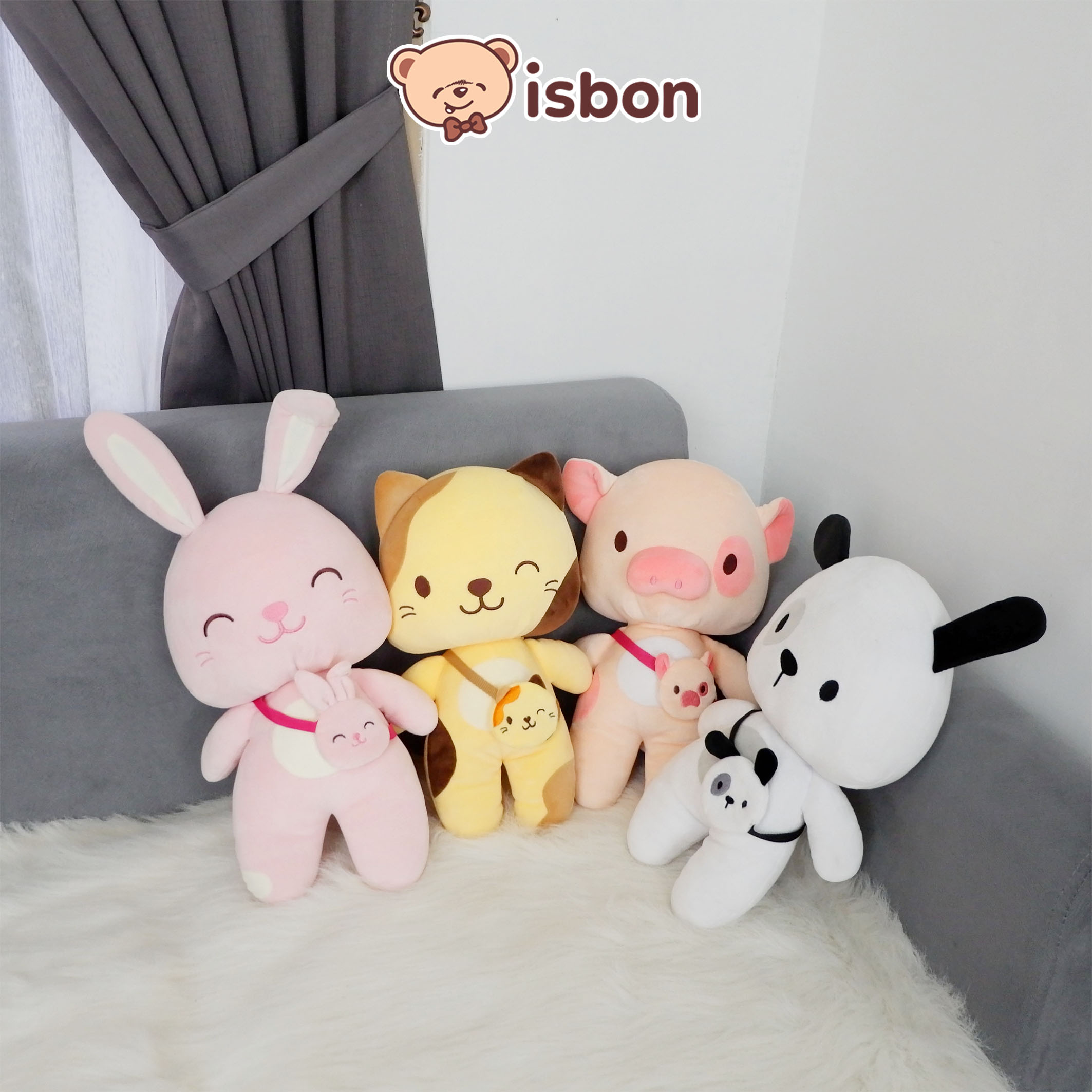 ISTANA BONEKA Little Friends with Bag Tas Kepala Kecil 12in Imut Lucu Lembut Cat Rabbit Mainan Anak