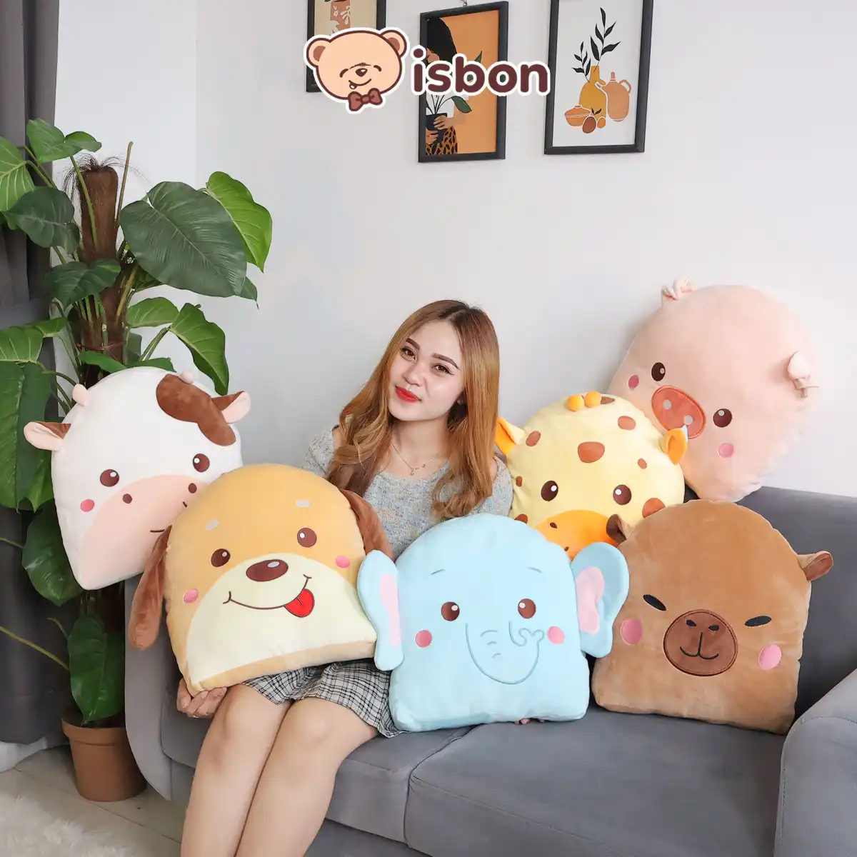 ISTANA BONEKA Bantal Kepala Shape Cushion Animal Sandaran Punggung Hiasan Dekorasi Ruangan Teman Tidur Cowok Cewek Dog Elephant Pig Giraffe