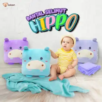 ISTANA BONEKA Bantal Selimut motif Hippo Warna Blue Sky
