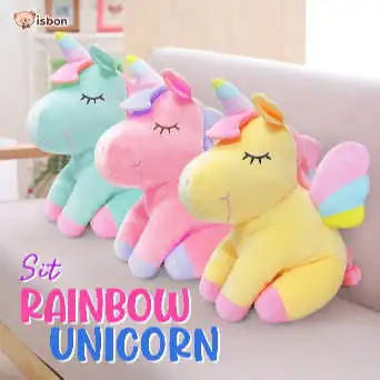 ISTANA BONEKA Unicorn Kuda Pony Little Litle Sit Rainbow Horse Plush Stuffed Cute Girl 